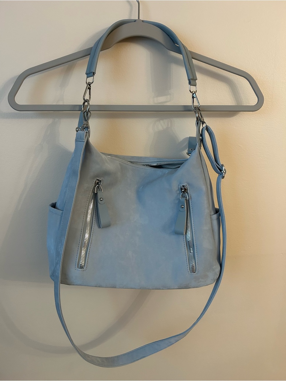 Light Blue Suede Shoulder Bag - Picture 4 of 5
